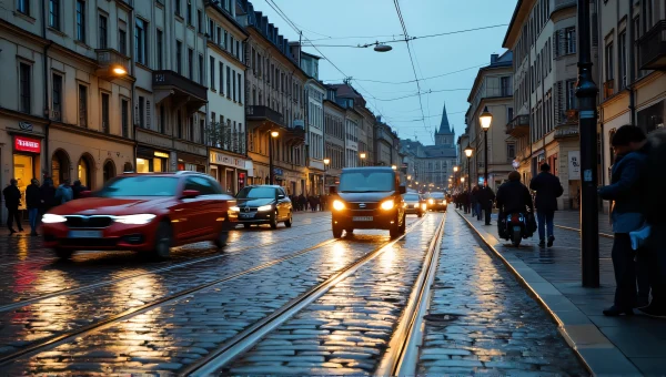 European City Streets At Dusk With Vehicles