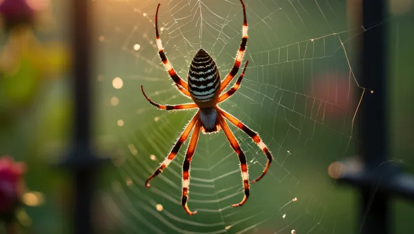European Garden Spider Web in Rosebush Setting