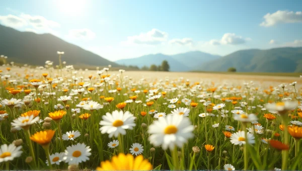 Expansive Flower Field Under Midday Sky