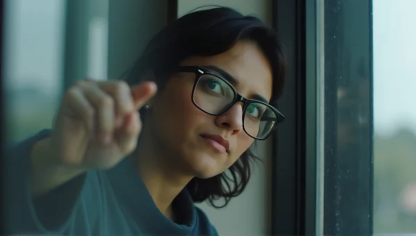 Eyeglass-Wearing Person Leaning Against Window