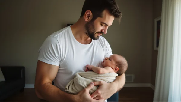 Father Holding Newborn Baby in Cozy Room