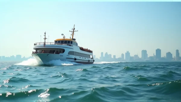 Ferry Ship Crossing Choppy Harbor Waters Midday