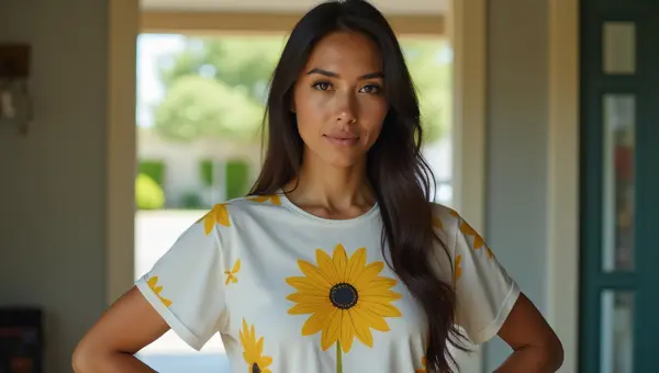 Floral T-Shirt Style Portrait At Suburban Doorway