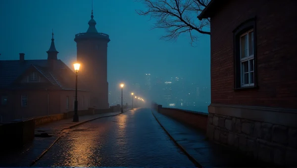 Foggy Night View Of Tower Near Brick Building