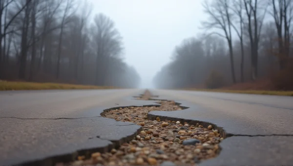 Foggy Road Landscape With Cracked Concrete Details