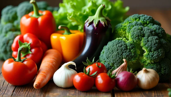 Fresh Assorted Vegetables On Wooden Table