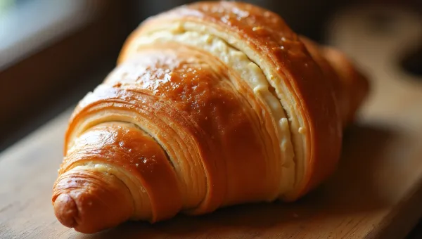 Freshly Baked Croissant on Wooden Board