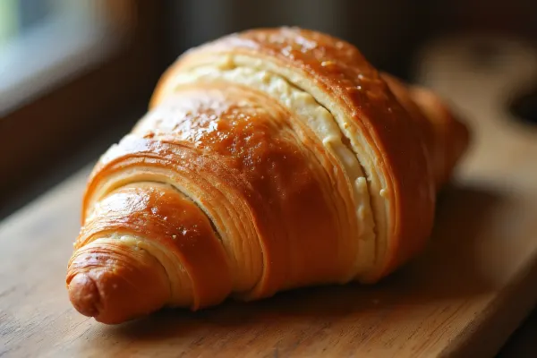 Freshly Baked Croissant on Wooden Board