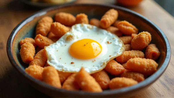 Fried Food Bowl With Sunny-Side-Up Egg