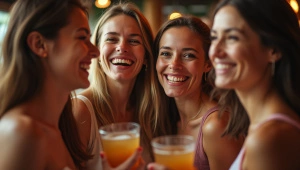 Friends Celebrating Together With Drinks Indoors