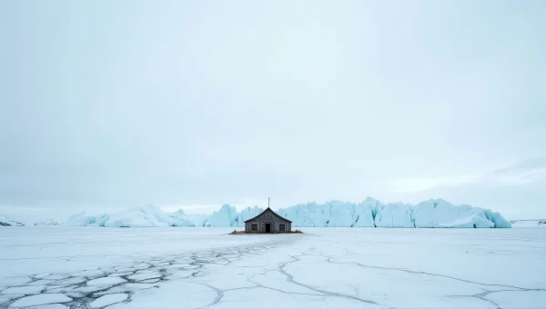 Frozen Tundra Landscape With Cabin And Glaciers