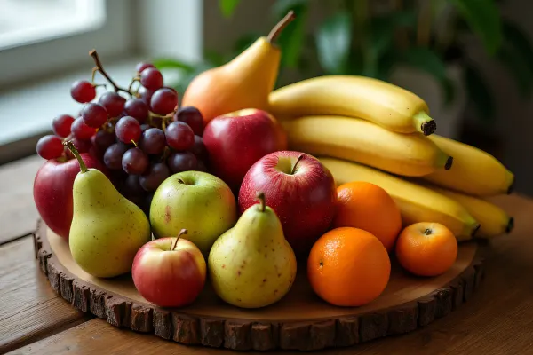 Fruit Arrangement On Wooden Board With Soft Light