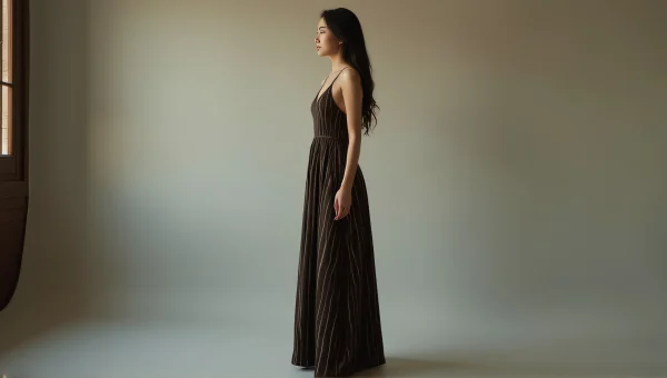 Full-Length Portrait of Woman in Striped Dress