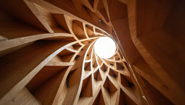 Geometric Wooden Art Paneling Low-Angle View