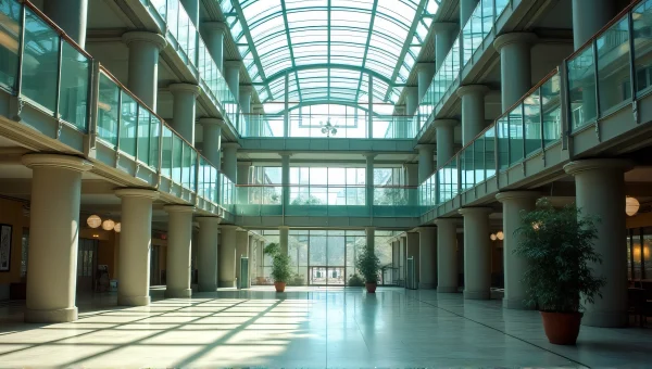 Glass Atrium Interior With Steel Framework And Light