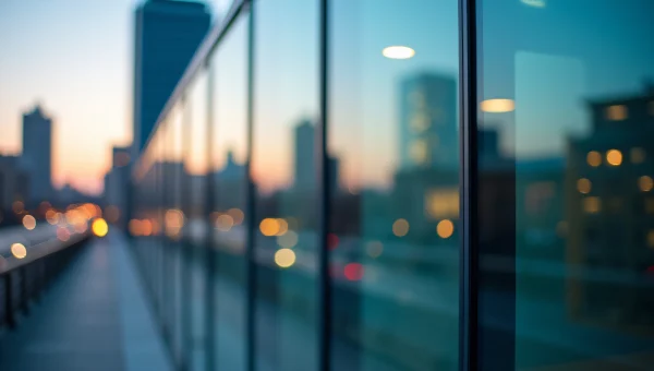 Glass Curtain-Wall Building Facade At Dusk