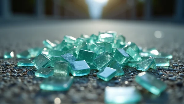 Glass Fragments Close-Up On Concrete Surface