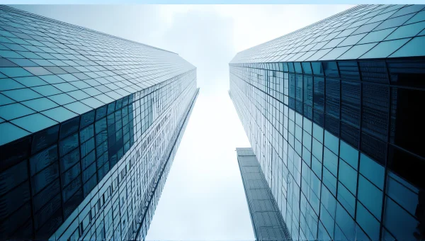 Glass Skyscrapers Reflection Upward Perspective