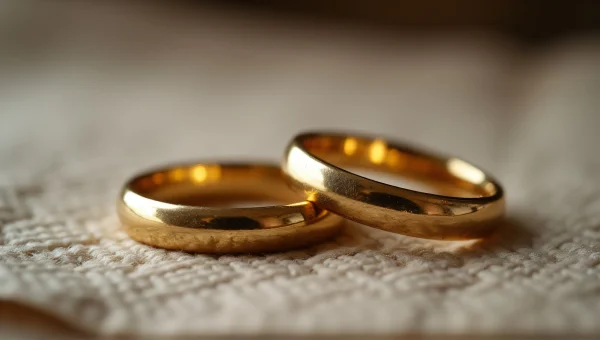 Gold Wedding Rings Close-Up on Textured Fabric
