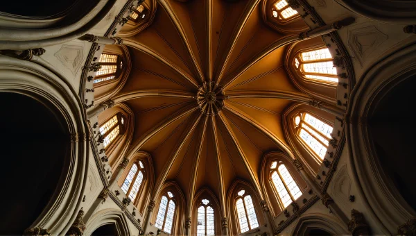Gothic Cathedral Ceiling With Stained Glass Light