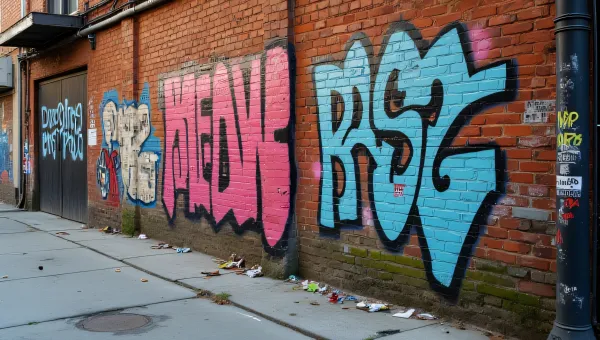 Graffiti Art On Weathered Brick Wall Alley