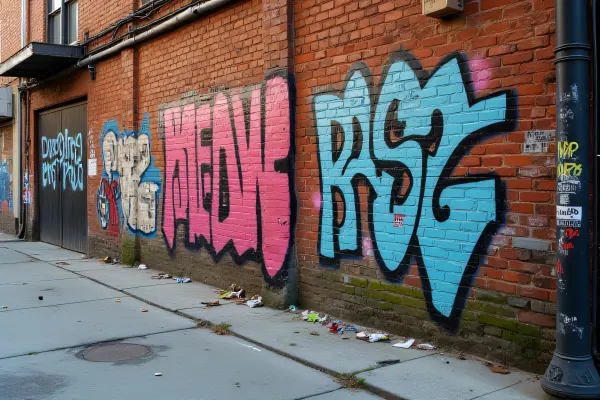 Graffiti Art On Weathered Brick Wall Alley