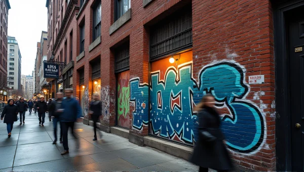 Graffiti Brick Building Facade Evening Street Scene