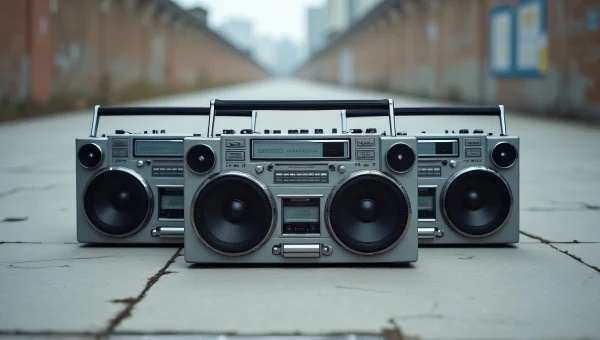Gray Boomboxes Triangular Arrangement on Concrete