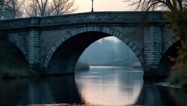 Gray Brick Bridge Over River at Dusk