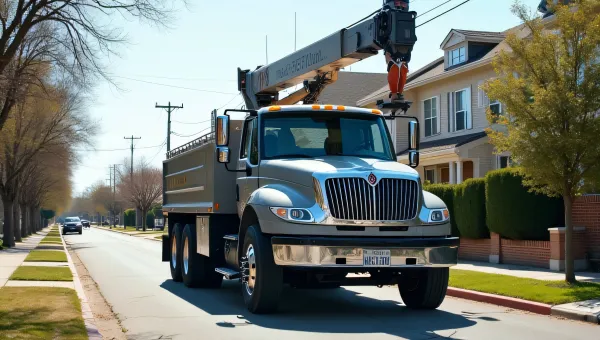 Gray Bucket Truck Work Safety Suburban Setting