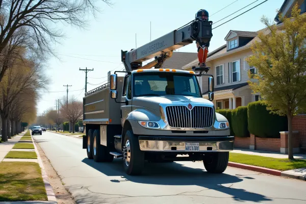 Gray Bucket Truck Work Safety Suburban Setting