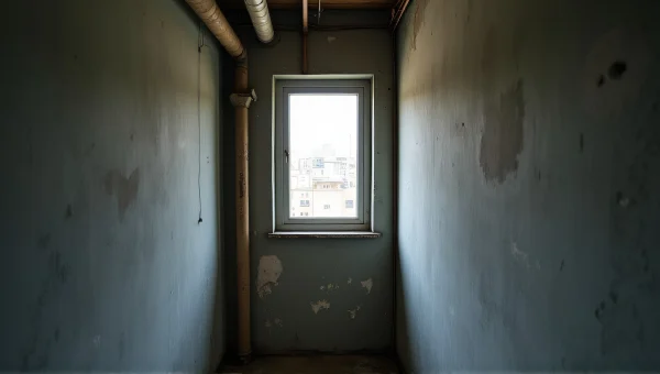 Gray Concrete Apartment Corridor With Exposed Pipes