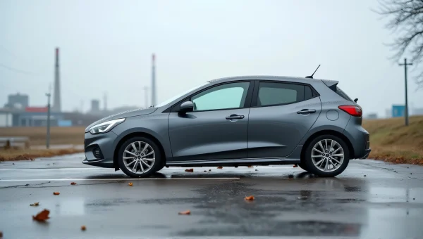 Gray Hatchback Parked on Cracked Concrete Road