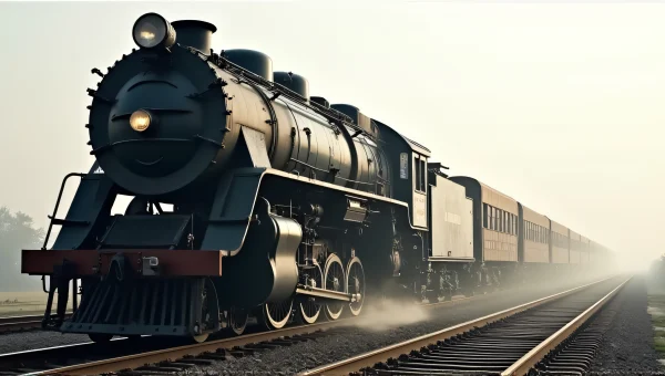 Gray Locomotive on Steel Rails in Morning Mist
