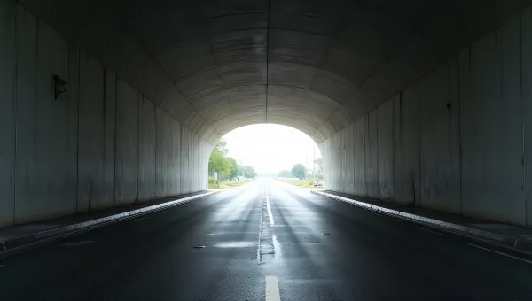Gray Paved Road Tunnel with Reflections and Light