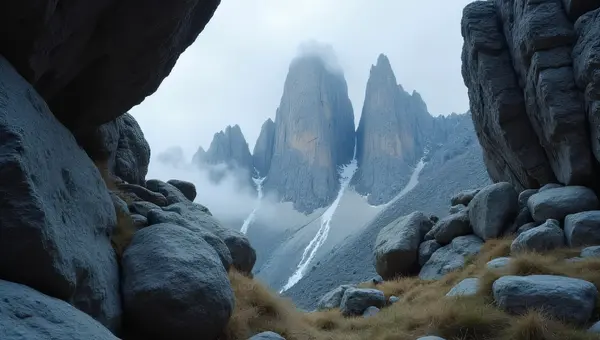 Gray Stone Cliff With Jagged Mountain Peaks