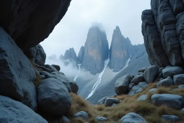 Gray Stone Cliff With Jagged Mountain Peaks