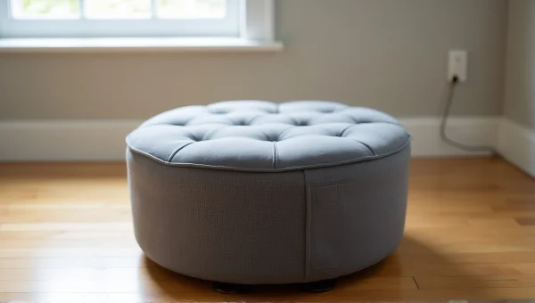 Gray Tufted Ottoman In Neutral Living Room Light