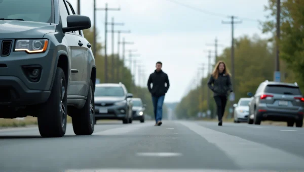 Gray Vehicle Stopped On Asphalt Road With Pedestrians