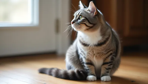 Gray And White Cat Sitting On Wooden Floor