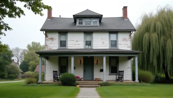 Gray White Wooden House With Rocking Chairs