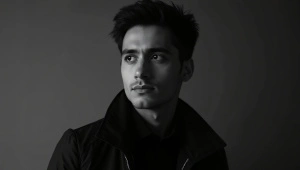 Grayscale Portrait Black Jacket Soft Lighting