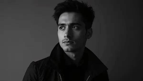Grayscale Portrait Black Jacket Soft Lighting