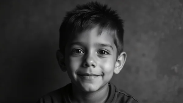 Grayscale Portrait of Boy with Natural Expression