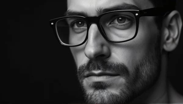 Grayscale Portrait of Man with Glasses