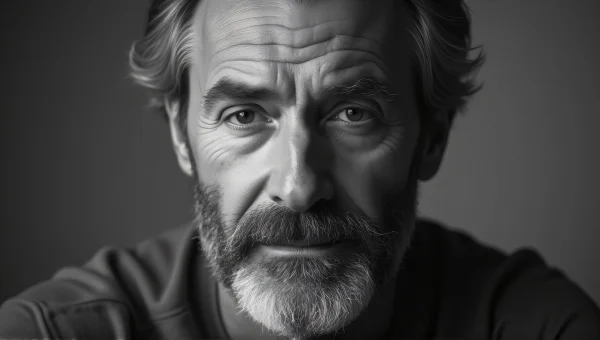 Grayscale Portrait of Middle-Aged Man with Beard