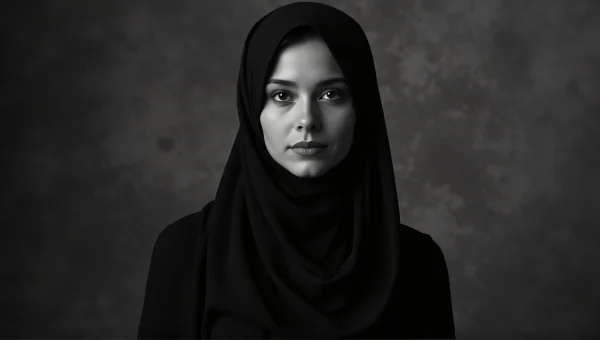Grayscale Portrait of Woman in Black Hijab
