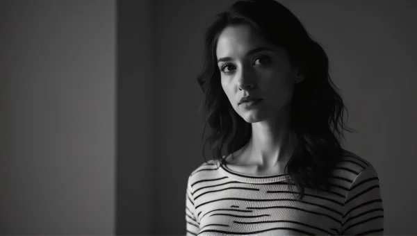Grayscale Woman Portrait with Linear Patterns