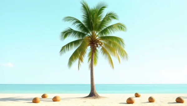 Green Coconut Palm Tree On Sandy Shoreline