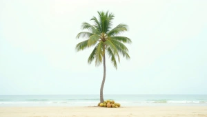 Green Coconut Tree On Sandy Shoreline Under Sky